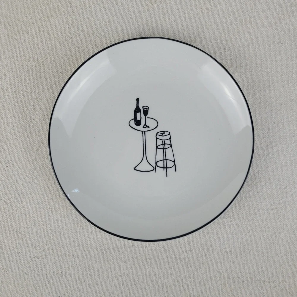 Crate & Barrel Ceramic Party Plates Appetizer Whimsical Lounge Scenes Set of‎ 6